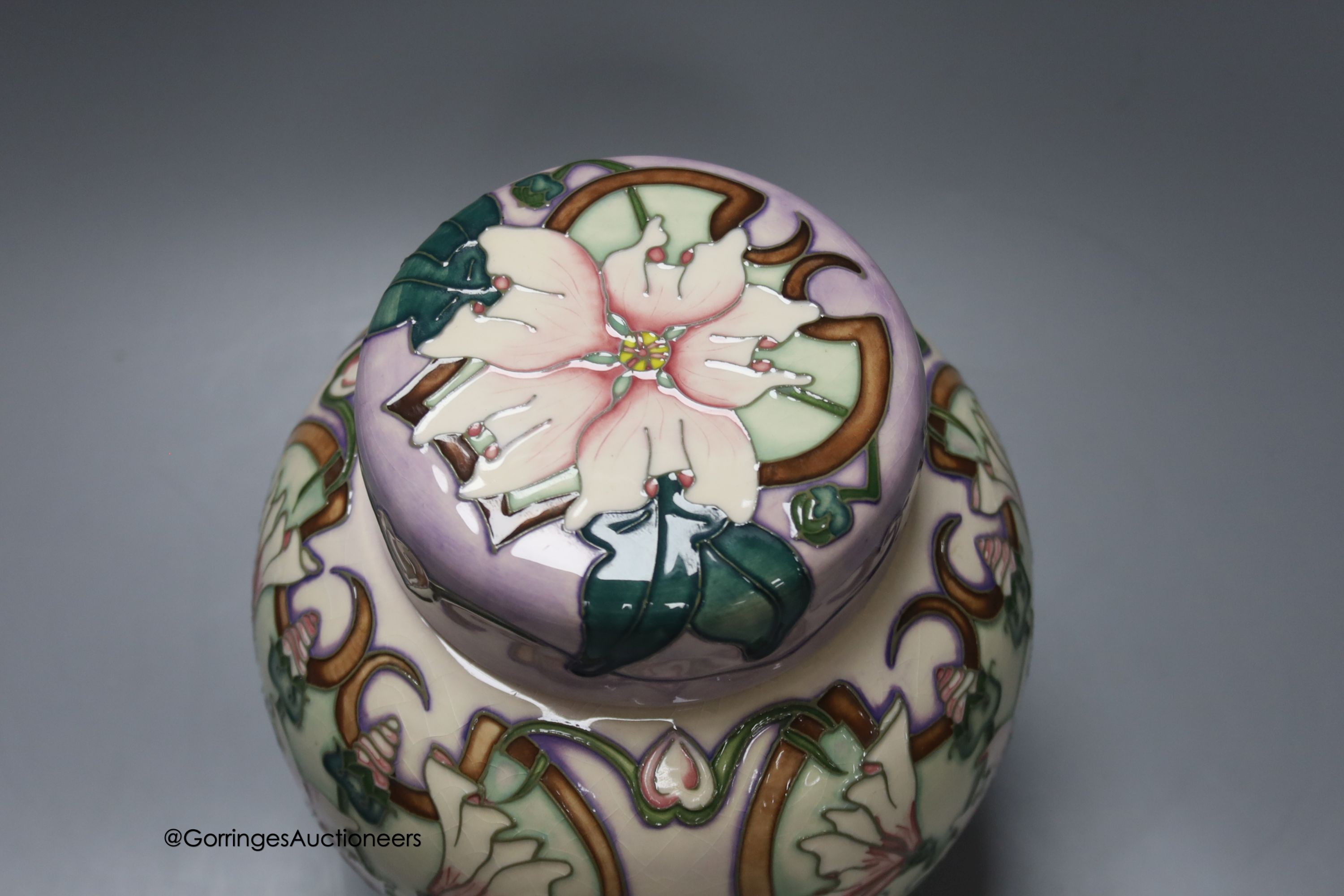 A Moorcroft floral ginger jar, Moorcroft Collectors Club 2017, signed by Nicola Slaney, height 20cm